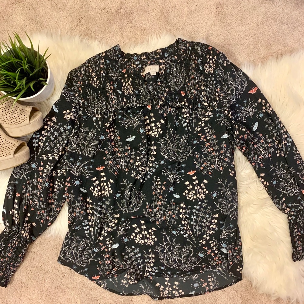 Loft Grey Floral Blouse - Picture 2 of 6